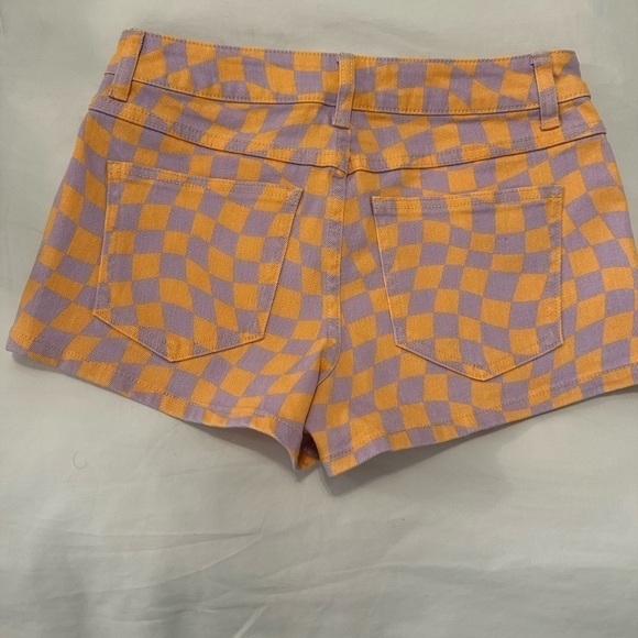 NWOT Forever 21 girl’s retro geometric color checkered denim shorts - size US25 - Picture 5 of 5